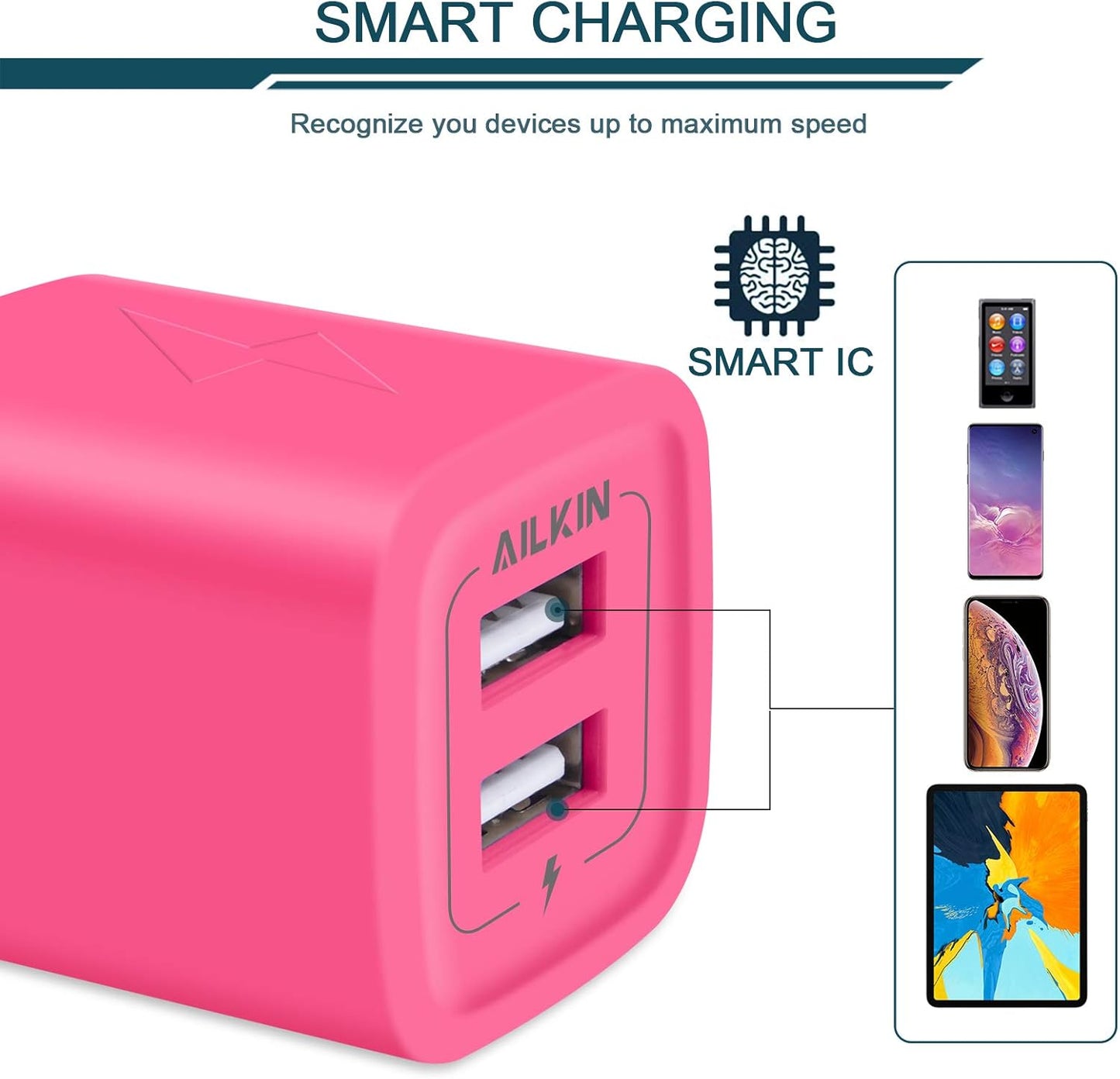Wall Charger, USB Plug Fast Charging Block, Power Adapter Cube 2 Port Charge Travel Brick Cell Quick Chargers Box for Iphone Samsung Galaxy USB Box Base Brick