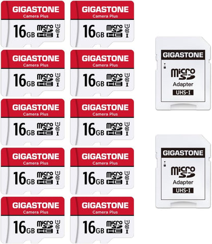 16GB 10-Pack Micro SD Card, Camera Plus, Microsdhc Memory Card for Wyze Cam, Security Camera, Full HD Video Recording, UHS-I U1 Class 10, up to 85Mb/S, with Microsd to SD Adapter