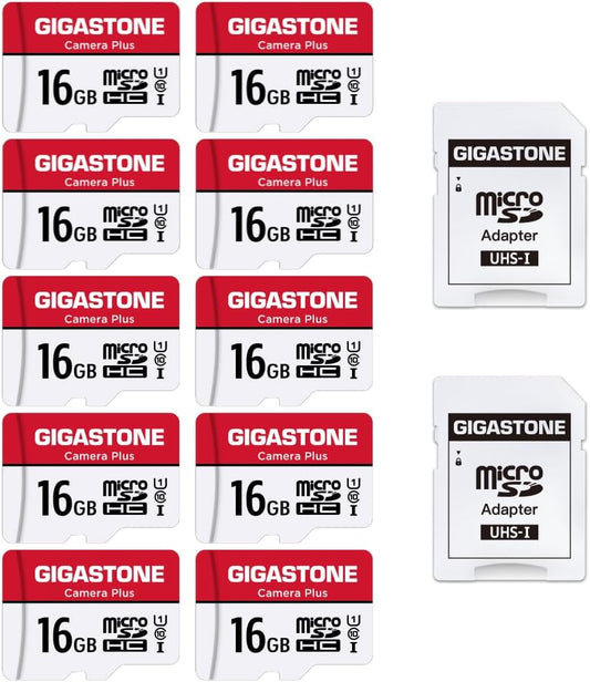16GB 10-Pack Micro SD Card, Camera Plus, Microsdhc Memory Card for Wyze Cam, Security Camera, Full HD Video Recording, UHS-I U1 Class 10, up to 85Mb/S, with Microsd to SD Adapter